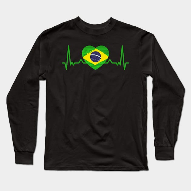 Brazilian Flag Heartbeat Cool Brazil Pride Brazilian Culture Long Sleeve T-Shirt by sBag-Designs